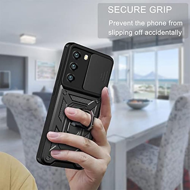 Sturdy Case for Motorola Moto G51 5G with Slide Camera Window, Heavy Duty Protection Phone Cover Case with Ring Stand for Motorola G51 5G SJ Black - Image 3